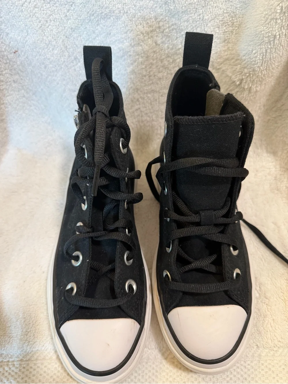 Converse Black High-Top platform Sneakers with White Toe Cap